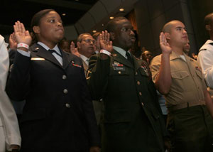 Individuals taking the Oath of Citizenship.